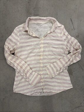 Anthropologie Cream & Pink Horizontal Striped Long Sleeve Button Up